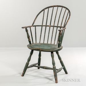 Green-painted and Yellow-striped Sack-back Windsor Chair