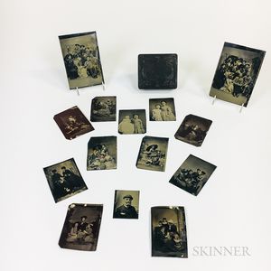 Union Thermoplastic Daguerreotype Case and Fourteen Tintypes. 
