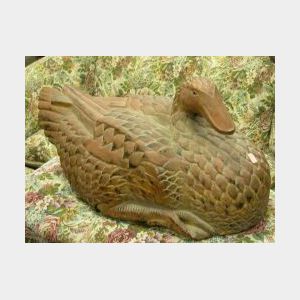 Large Asian Carved and Painted Wooden Goose.