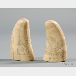 Pair of Small Pinprick Decorated Whale's Teeth