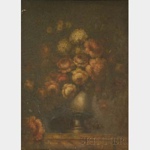 American or European School, 19th Century Still Life with Flowers in an Urn.