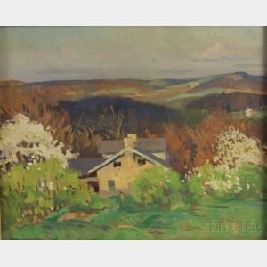 American School, 20th Century Spring Landscape with House.