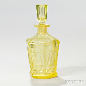 Canary Yellow Blown Molded Lyre Pattern Cologne with Stopper