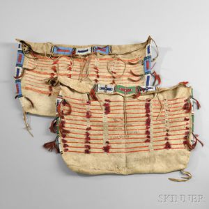 Two Central Plains Beaded and Quilled Buffalo Hide Possible Bags