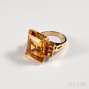 14kt Gold, Citrine, and Ruby Ring