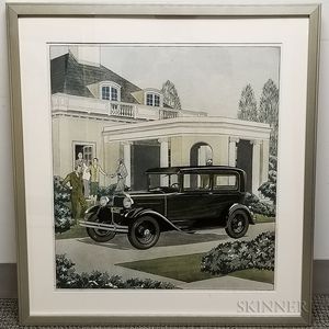 Framed Photomechanical Reproduction of an Early Automobile Print