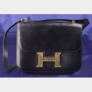 Vintage Black Box Leather "Constance" Handbag, Hermes