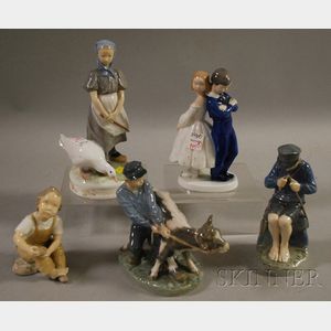 Three Royal Copenhagen and Two Bing & Grondahl Porcelain Figurals