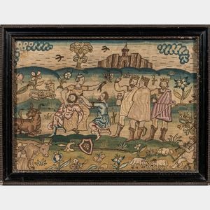 Early English "Sampson and Delilah" Needlework Picture