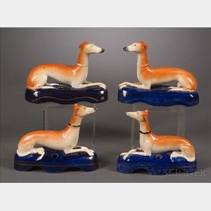 Two Pairs of Staffordshire Greyhound Pen Holders