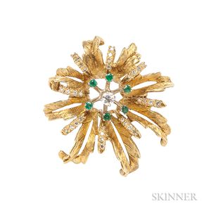 14kt Gold, Emerald, and Diamond Flower Pendant/Brooch