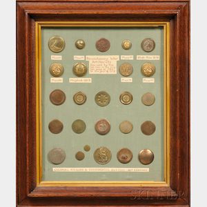 Framed Collection of Military and Civilian 18th Century Buttons