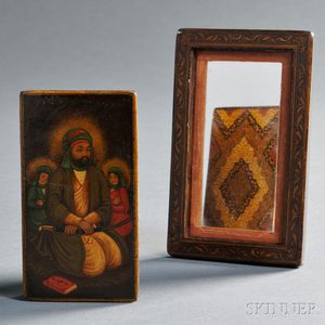 Polychrome and Lacquered Mirror Case with Miniature Portrait