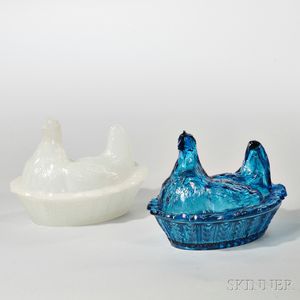Two Pressed Glass Hen Dishes