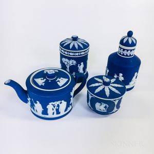 Four Wedgwood Dark Blue Jasper Tableware Items