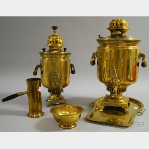 Two Russian Brass Samovars.