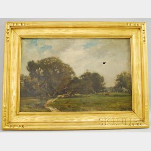 American School, 19th Century Rural Landscape with Fallen Tree and Cows Grazing.