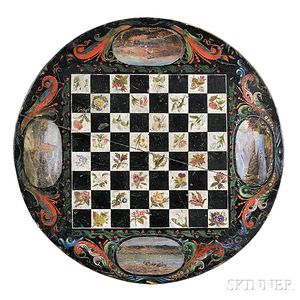 Circular Polychrome Paint-decorated Checkerboard