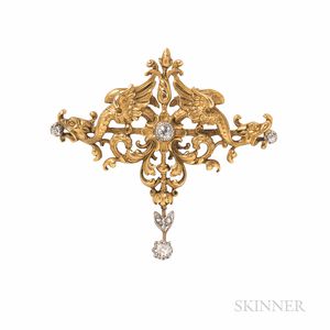 Art Nouveau 18kt Gold and Diamond Pendant/Brooch