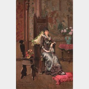 Oreste Cortazzo (Italian, 1836-before 1912) Portrait of an Elegant Woman in an Interior