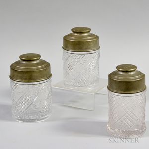 Three Gebelein Pewter-topped Reed & Barton Cut-glass Cannisters