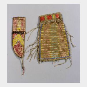 Central Plains Quilled and Beaded Hide Pouch and Knife Sheath