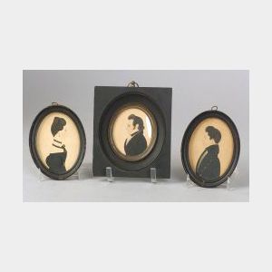 American School, 19th Century Lot of Three: Miniature Portrait of a Man and Pair of Oval Miniatures.