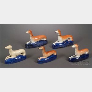 Five Staffordshire Greyhound Pen Holders