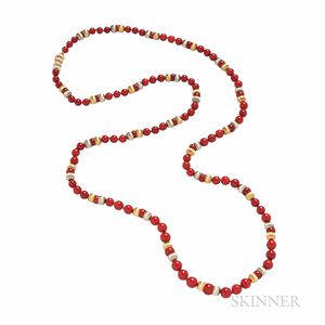 Buccellati 18kt Bicolor Gold and Coral Bead Necklace
