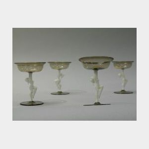 Four Bohemian Figural Art Glass Cordials.