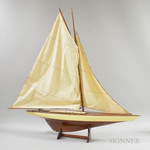 Carved and Painted Wood Yacht Model