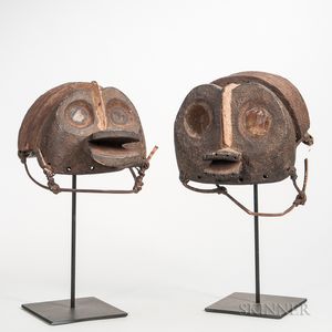 Two Nigerian-style Carved Wood Helmet Masks