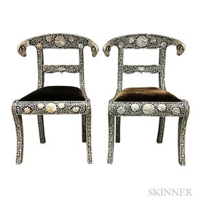 Pair of Anglo/Indian-style Hardwood and Mother-of-pearl Side Chairs
