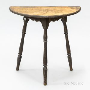 Country Black-painted Wood Splay-leg Demilune Console