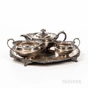 English Three-piece Sterling Silver Tea Set with Tray