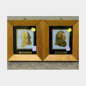 Pair of Framed Reverse-Painted Profiles of Presidents John Adams and James Madison.