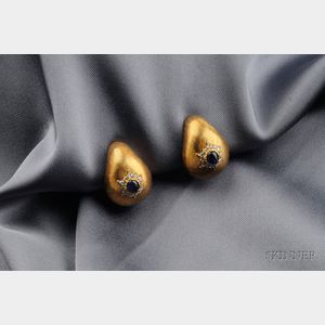18kt Bicolor Gold and Sapphire Earclips, Buccellati