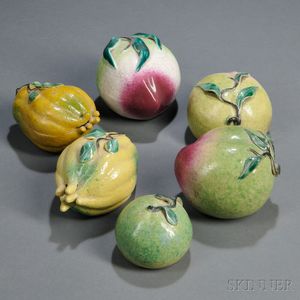 Six Polychrome Porcelain Fruit