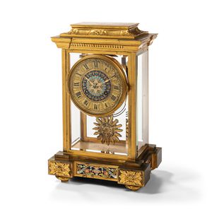 Cloisonne Brass and Glass Mantel Clock