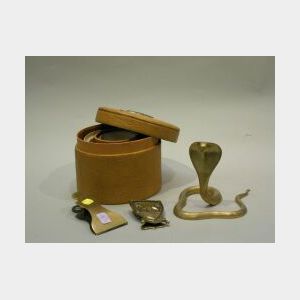 Brass Bill Clip, Door Knocker, Cobra Figural Paperweight and Faux Reptile Collar Box