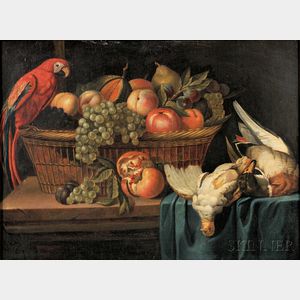 Continental School, 17th Century Style Still Life with Fruit, Parrot, and Game Birds
