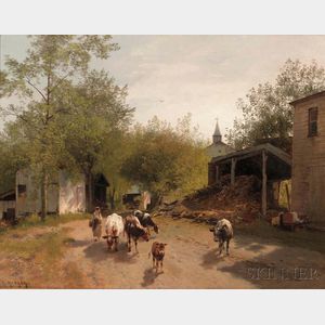 Hermann Herzog (American/German, 1832-1932) Early Morning on the Farm