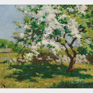 William Johnson Bixbee (American, 1850-1921) Spring Landscape with Flowering Tree