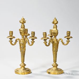 Pair of Neoclassical-style Gilt-bronze Three-light Candelabra