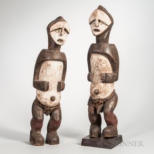 Two Sogo-style Carved Wood Male Figures
