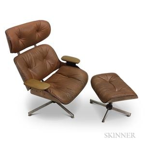 Plycraft Leather Lounge Chair and Ottoman. 