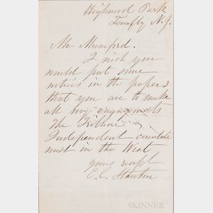 Stanton, Elizabeth Cady (1815-1902) Autograph Letter Signed, Tenafly, New Jersey, Undated.