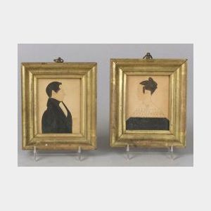 American School, 19th Century Pair of Miniature Portraits of a Man and a Woman.