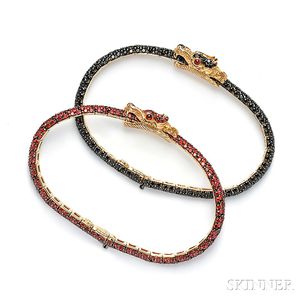Two 18kt Gold Gem-set "Naga" Bracelets, John Hardy