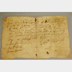 17th Century New England Handwritten Slave Bill of Sale